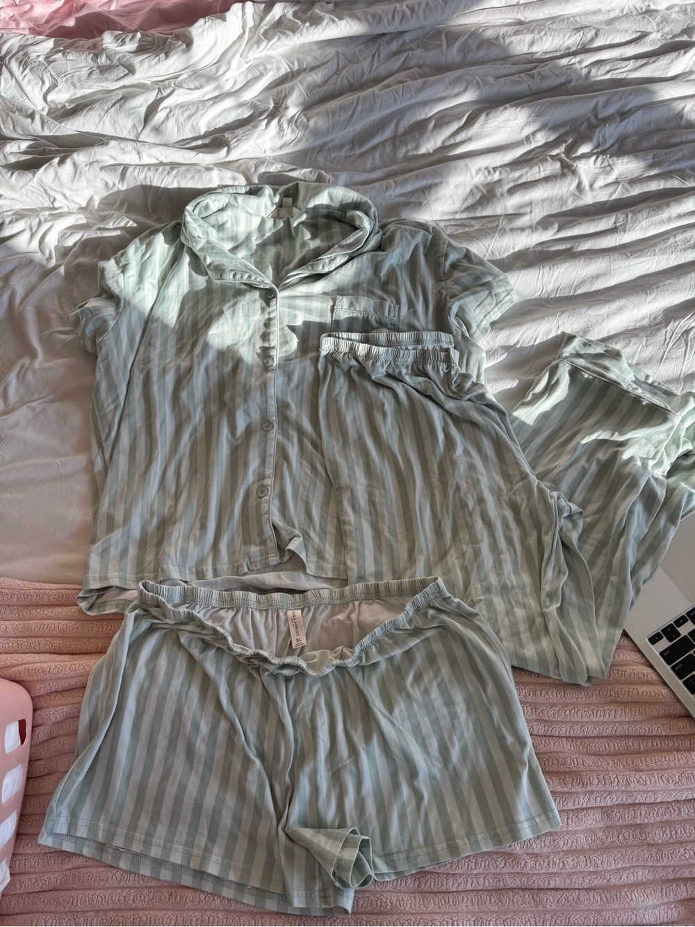 Women’s Striped Mint Green Pajama Set - Short & Long Lounge Set